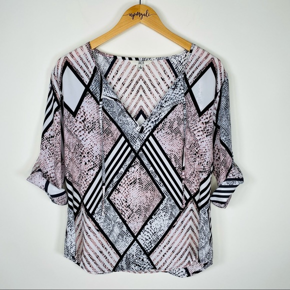 Jack Geometric Multi Pattern Snake Print Blouse Top Black Pink Size Small - Picture 3 of 8